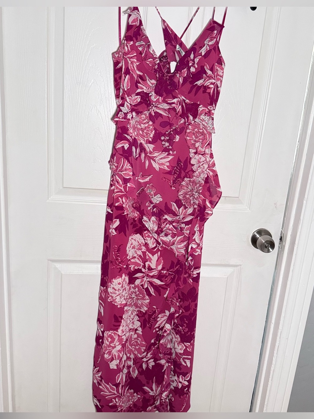 Zara Rose Pink Floral Maxi Slip Dress with Spaghetti Straps